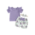 thumbnail image 1 of Bagilaanoe Baby Girls Summer 3Pcs Outfits Short Sleeve T-shirt Tops + Floral Lantern Shorts + Headband 9M 12M 18M 24M 3T Casual Set, 1 of 8