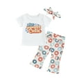 thumbnail image 1 of Bagilaanoe Baby Girls Summer Outfit Sets 3 6 12 18 Months Newborn White Short Sleeve Letter Print T-shirt Tops + Donut Print Flared Pants + Headband, 1 of 8
