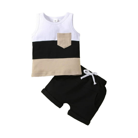 Bagilaanoe Bagilaanoe Toddler Baby Boys 2PCS Summer Outfit Sets Sleeveless Crew Tank Tees + Shorts