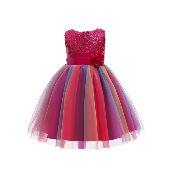 Bagilaanoe Flower Girls Sequin Dress Rainbow Tutu Birthday Party Princess Dress Pageant Gown for Age 3-10 Years Old