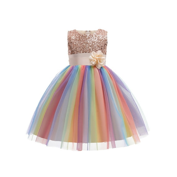 Bagilaanoe Flower Girls Sequin Dress Rainbow Tutu Birthday Party Princess Dress Pageant Gown for Age 3-10 Years Old