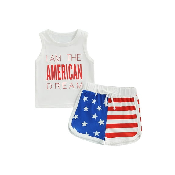 Bagilaanoe Fourth of July Baby Boy Outfits Independence Day Sleeveless Letter Stars Stripe Print Tank Tops and Shorts 2pcs Summer Sets