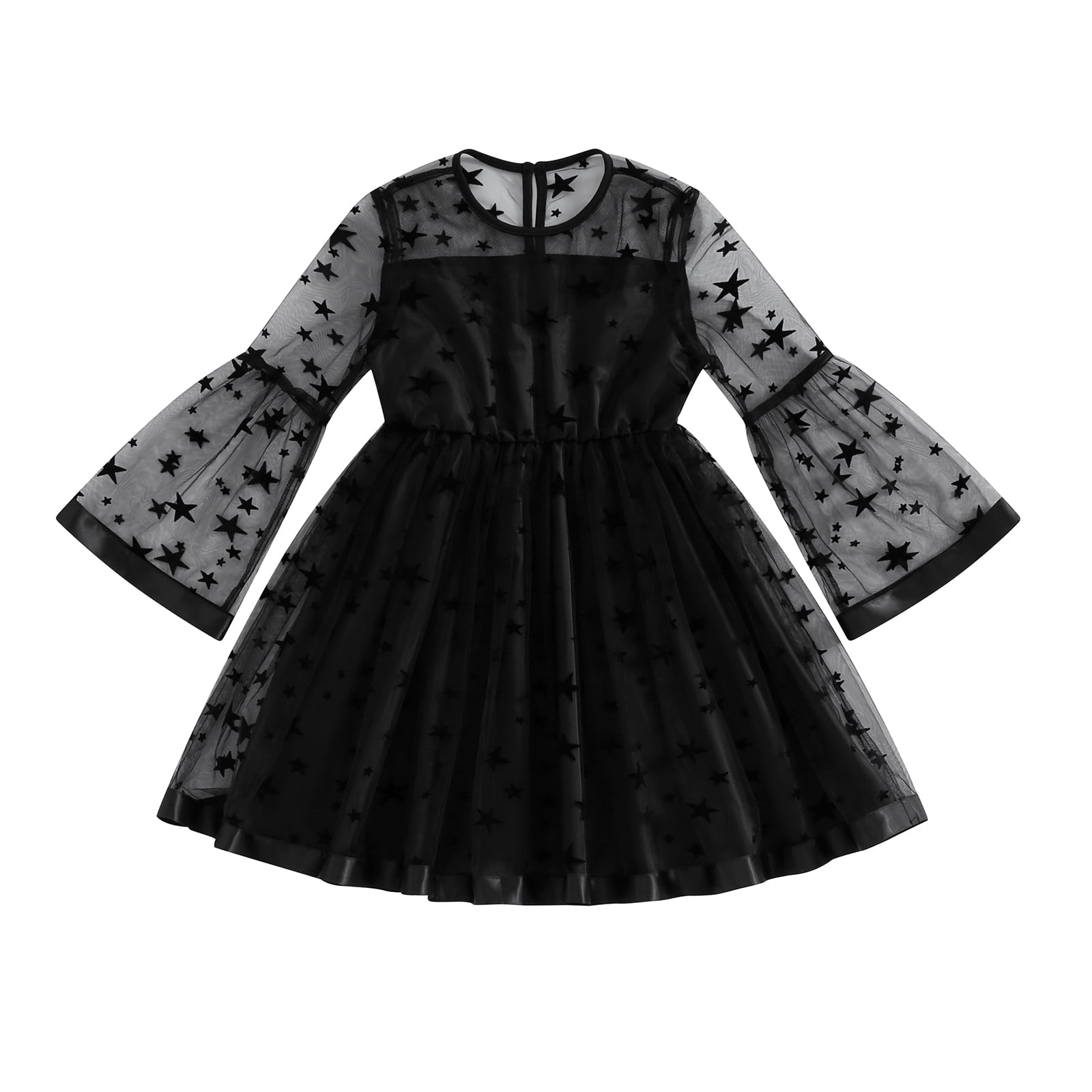 Bagilaanoe Girl Black Dress Star Long Sleeve Aline Party Dresses 812T Kid Fall Casual Tulle