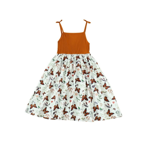 Bagilaanoe Girl Summer Dress Butterfly Print Sleeveless A-line Dresses 7-12T Kid Casual Swing Sundress