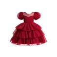 thumbnail image 1 of Bagilaanoe Girls Formal Dress Flower Girl Cake Dress Puff Sleeve A-line Princess Dresses 4-13T Kids Ruffle Tulle Dress for Wedding Birthday Party Gown, 1 of 9