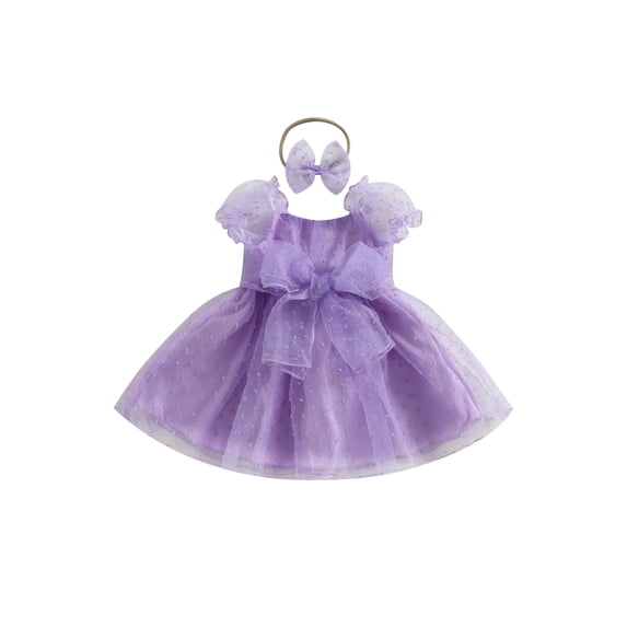 Bagilaanoe Girls Formal Dress Puff Sleeve A-line Princess Dresses + Headband 0-5T Flower Girl Tulle Dress for Wedding Birthday Party Gown