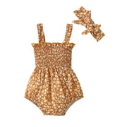 Bagilaanoe Infant Baby Girl Summer Clothes Set 3 6 12 18 Months Sleeveless Flower Print Romper + Bow Headband