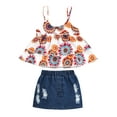 thumbnail image 1 of Bagilaanoe Infant Baby Girls 2 PCS Summer Outfit Sets  Ethnic Style Print Ruffles Sling Tank Tops + Ripped Denim Skirt, 1 of 9
