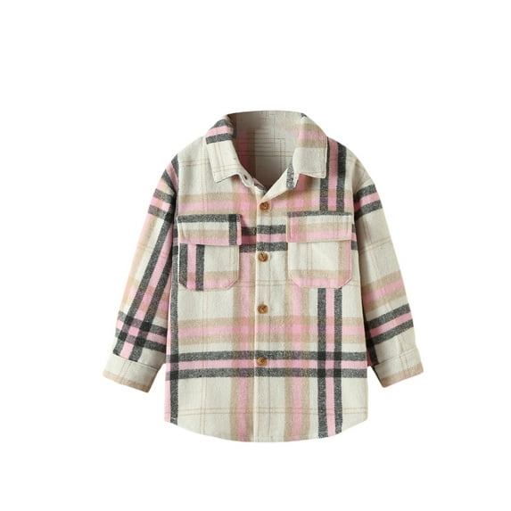 Bagilaanoe Little Boy Girl Plaid Shirt Jacket Long Sleeve Single-Breasted Shacket Coat with Pockets 2T 3T 4T 5T 6T 7T Kids Fall Casual Outwear