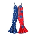 thumbnail image 1 of Bagilaanoe Little Girl 4th of July Overall Stars and Stripes Strappy Sleeveless Bell Bottom Pants Jumpsuit Romper for Toddler 1 2 3 4 5 Years, 1 of 9