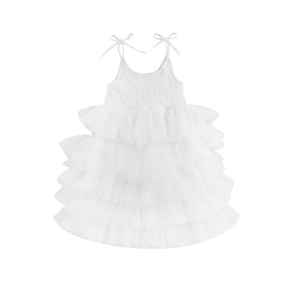 Bagilaanoe Little Girl Cake Dress Summer Sleeveless A-line Princess Dresses 2T 3T 4T 5T 6T 7T Kid Lace Tulle Patchwork Skirt