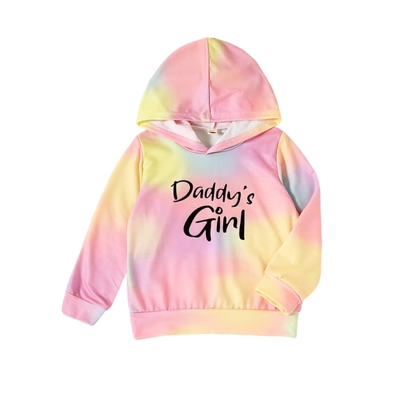 Bagilaanoe Little Girl Casual Hoodies Sweatshirt Long Sleeve Tie-Dye Letter Print Pullover 3T 4T 5T 6T 7T Kids Fall Loose Tee Tops