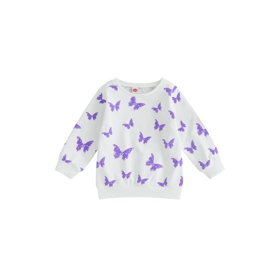 Bagilaanoe Little Girl Casual Sweatshirt Long Sleeve Butterfly Print Pullover 3T 4T 5T 6T 7T Kids Fall Loose Tee Tops