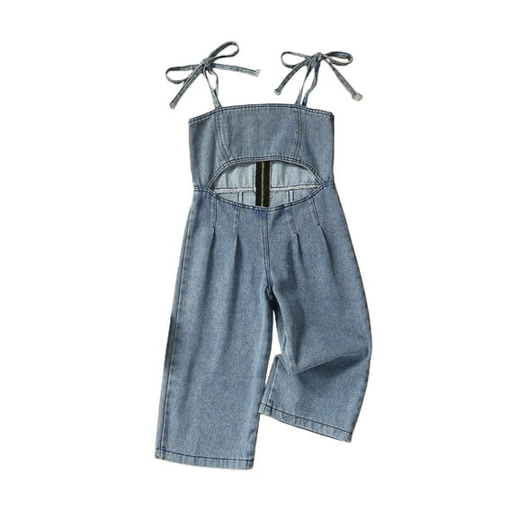 Bagilaanoe Little Girl Denim Jumpsuit Toddler Sleeveless Solid Color Romper Overalls 2T 3T 4T 5T 6T 7T Kids Long Pants Fall Spring Clothes