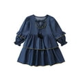 thumbnail image 1 of Bagilaanoe Little Girl Fall Dress Long Sleeve A-line Dresses 2T 3T 4T 5T 6T 7T Toddler Kids Casual Contrast Color Layered Dress, 1 of 9