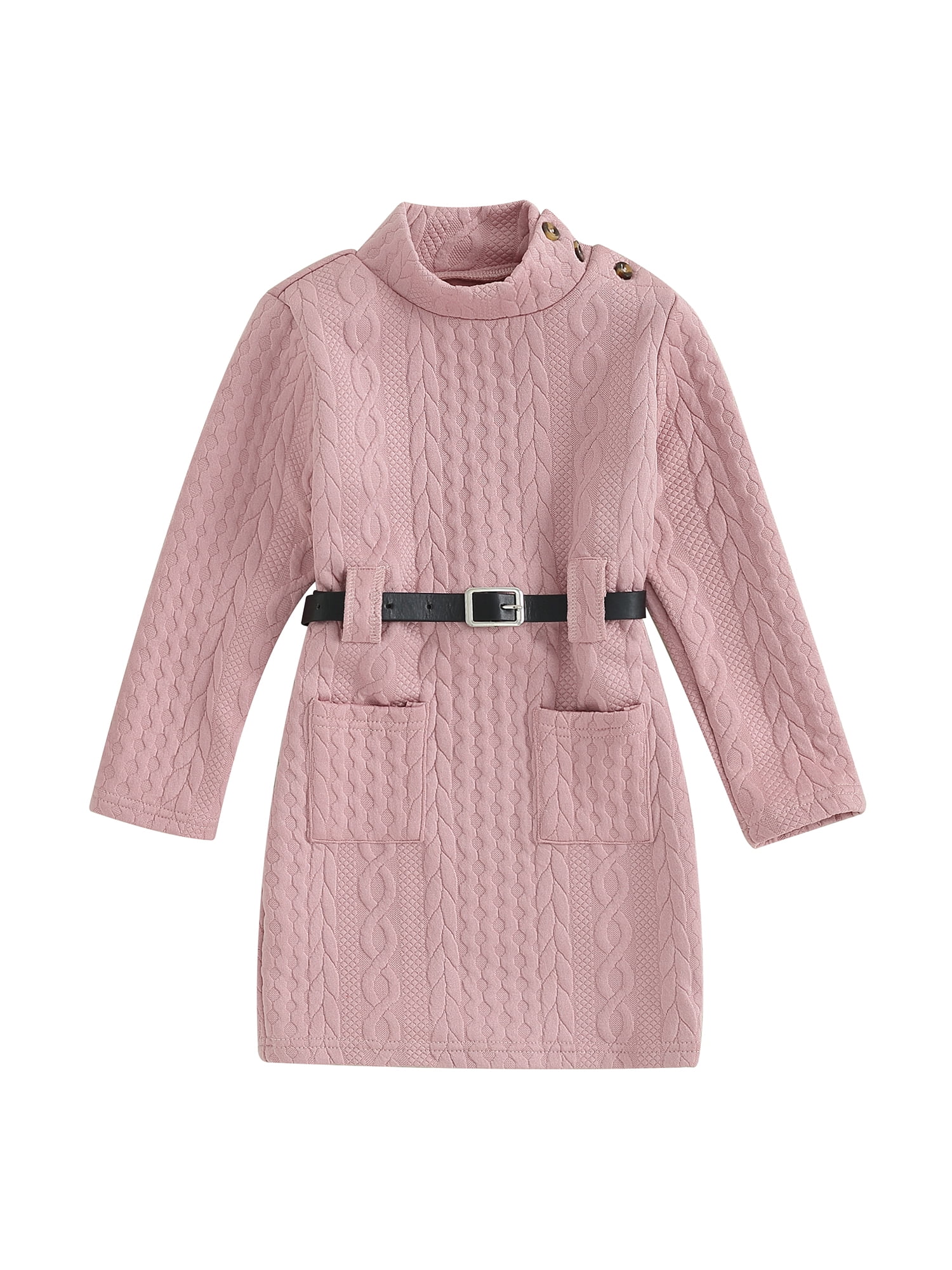 Bagilaanoe Little Girl Fall Winter Knit Dress Solid Color Long Sleeve
