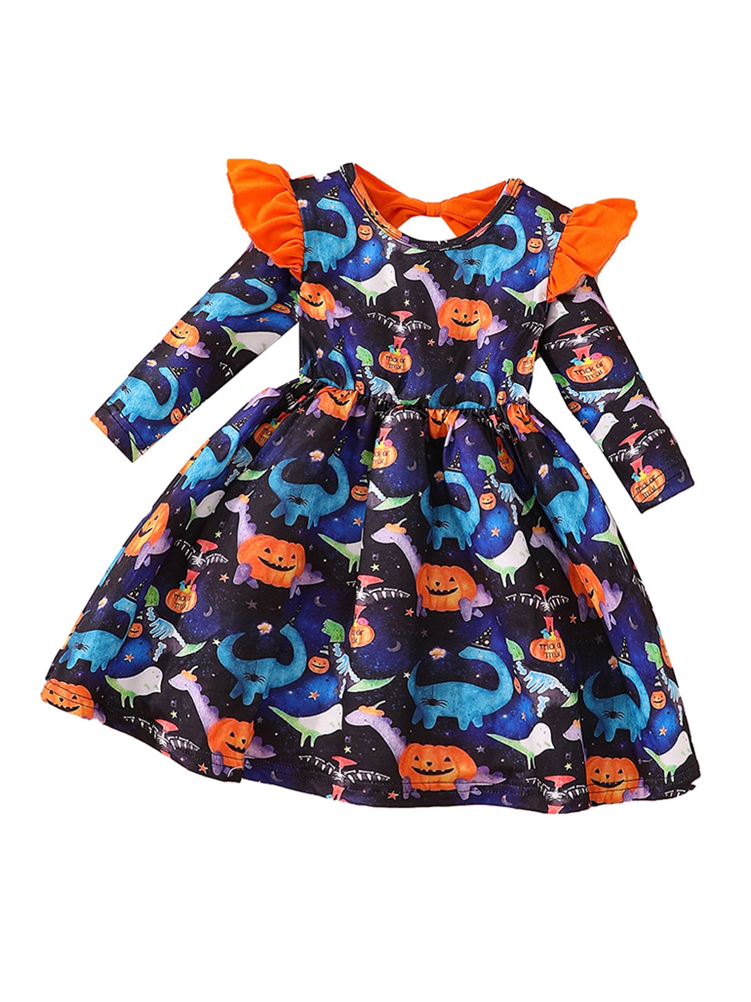Toddler Girl Dress Adorable Pumpkin Print Toddler Girl's Dress - Flutter  Sleeve Fall Dress For Halloween, Thanksgiving & Parties (Ages 2-8 Years)  Autumn Turkey Print Dress