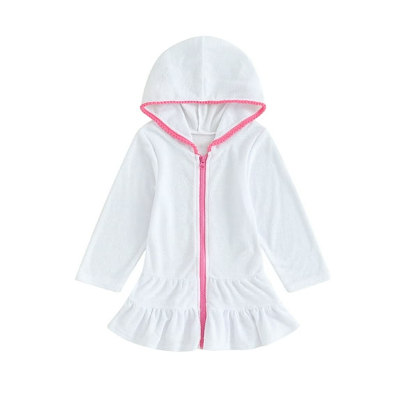 Bagilaanoe Little Girl Hoodie Dress Toddler Solid Color Ruffled Zipper Long Sleeves Beach Dress 2T 3T 4T 5T 6T 7T 8T Kids Spring Fall Clothes