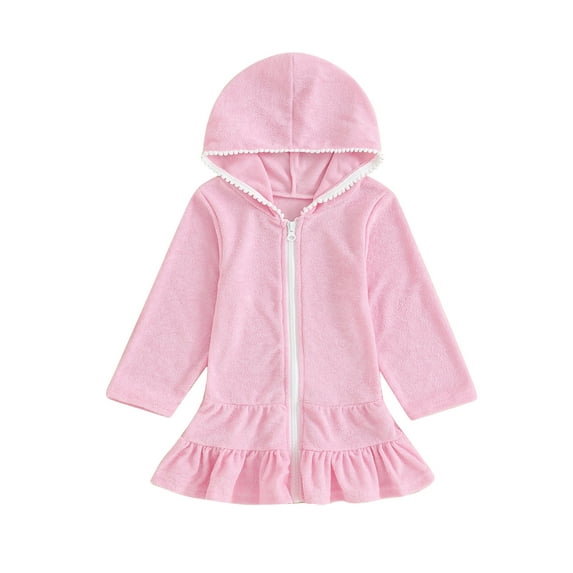 Bagilaanoe Little Girl Hoodie Dress Toddler Solid Color Ruffled Zipper Long Sleeves Beach Dress 2T 3T 4T 5T 6T 7T 8T Kids Spring Fall Clothes