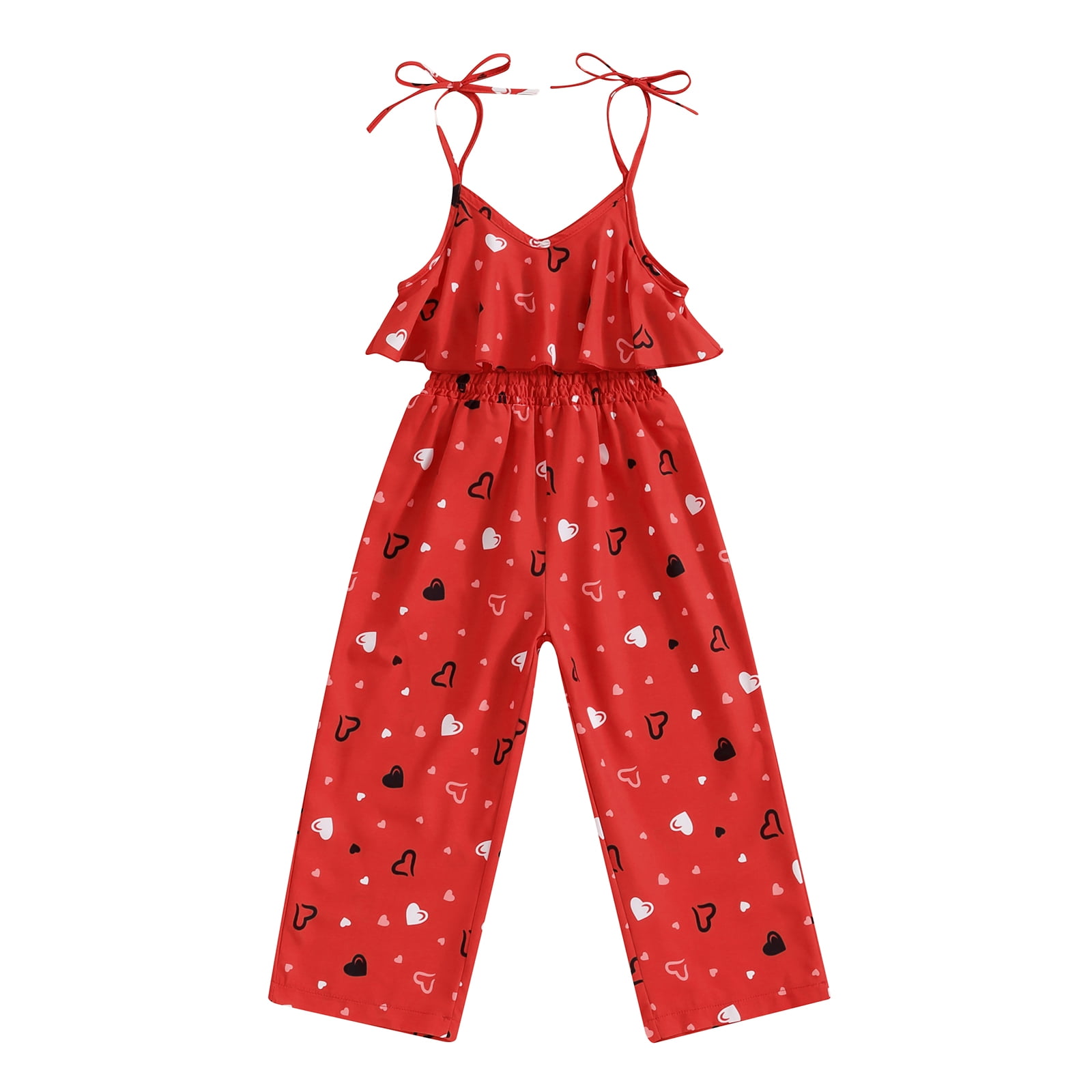 Bagilaanoe Little Girl Jumpsuit Toddler Ruffles Sleeveless Heart Print ...