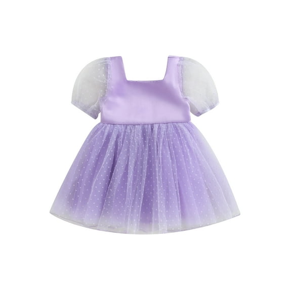 Bagilaanoe Little Girl Party Dress Print Short Puff Sleeve A-line Princess Dresses 3T 4T 5T 6T 7T Kids Summer Patchwork Tulle Skirt