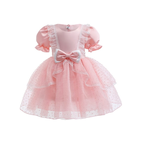 Bagilaanoe Little Girl Party Dress Ruffle Puff Short Sleeve A-line Princess Dresses 2-10T Kid Lace Patchwork Tulle Skirt