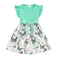 thumbnail image 1 of Bagilaanoe Little Girl Summer Dress Toddler Butterfly Print Fly Sleeve A-line Dresses with Belt 4T 5T 6T 7T Kids Casual Swing Sundress, 1 of 7