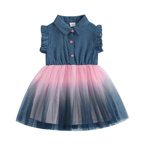 Bagilaanoe Little Girl Summer Dress Toddler Gradient Fly Sleeve A-line Princess Dresses 4T 5T 6T 7T Kid Patchwork Tulle Skirt