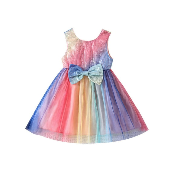 Bagilaanoe Little Girl Summer Dress Toddler Sequins Sleeveless A-line Princess Dresses 1T 2T 3T 4T 5T 6T Kid Patchwork Tulle Skirt