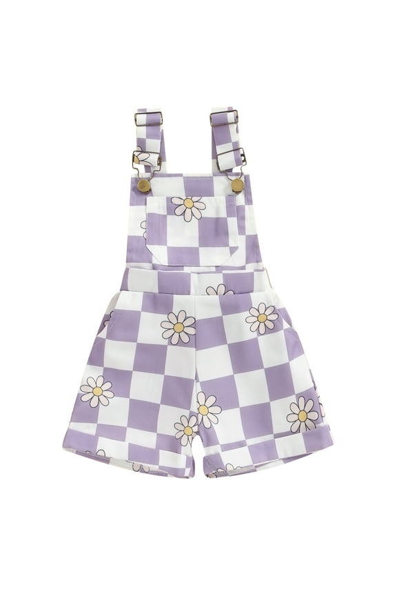 Little Girl Summer Jumpsuit Shorts Toddler Sleeveless Checkerboard Floral Romper Overalls 6M 12M 18M 24M 2T 3T 4T 5T 6T Kids Short Pants Summer Clothes