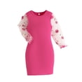 thumbnail image 1 of Bagilaanoe Little Girl T-shirts Dress Toddler Mesh Flower Long Sleeve Dresses 4T 5T 6T 7T Kids Spring Casual Sundress, 1 of 8