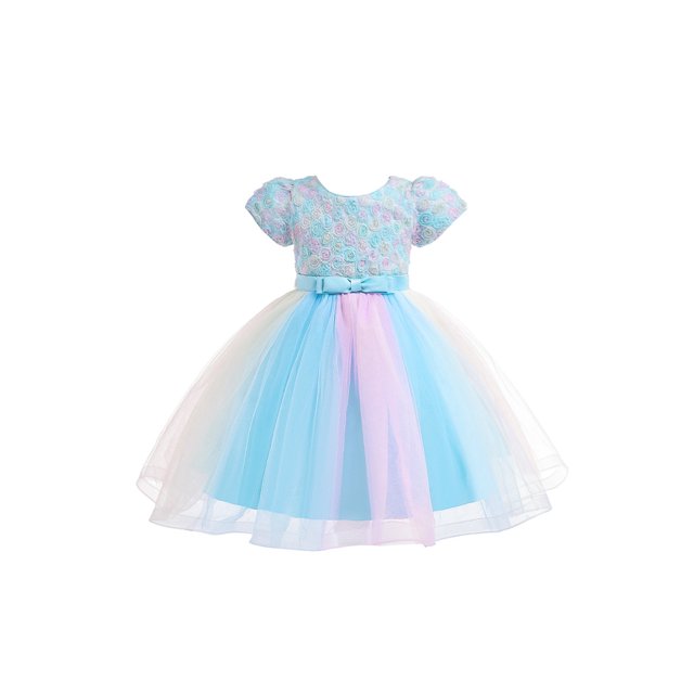 Bagilaanoe Little Girls Formal Dress Kids 3D Flower Short Puff Sleeve A ...