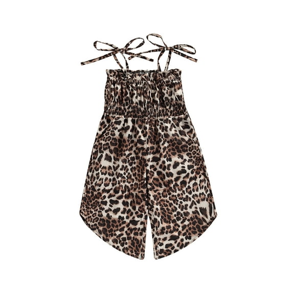 Bagilaanoe Little Girls Jumpsuit Leopard/Floral Print Pleated Suspender Summer Bodysuit for 1 2 3 4 5 6 Years Kids