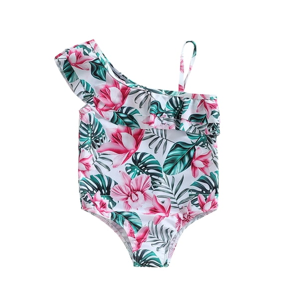 Bagilaanoe Little Girls One-Piece Swimsuit Flower Print Sleeveless Spaghetti Strap Swimwear 2T 3T 4T 5T 6T 7T Kids Bathing Suit Beachwear