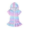 thumbnail image 1 of Bagilaanoe Little Girls Swimsuit Cover Up Toddler Rainbow Print Zipper Hoodie Dress Beach Rash Guards 1T 2T 3T 4T 5T 6T 7T 8T Kids Summer Bathing Suit, 1 of 8