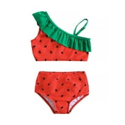 Bagilaanoe Little Girls Swimsuits 2 Piece Bikinis Set Watermelon Print Ruffled Tops + Briefs 18M 24M 3T 4T 5T 6T 7T Kids Swimwear Bathing Suit Beachwear