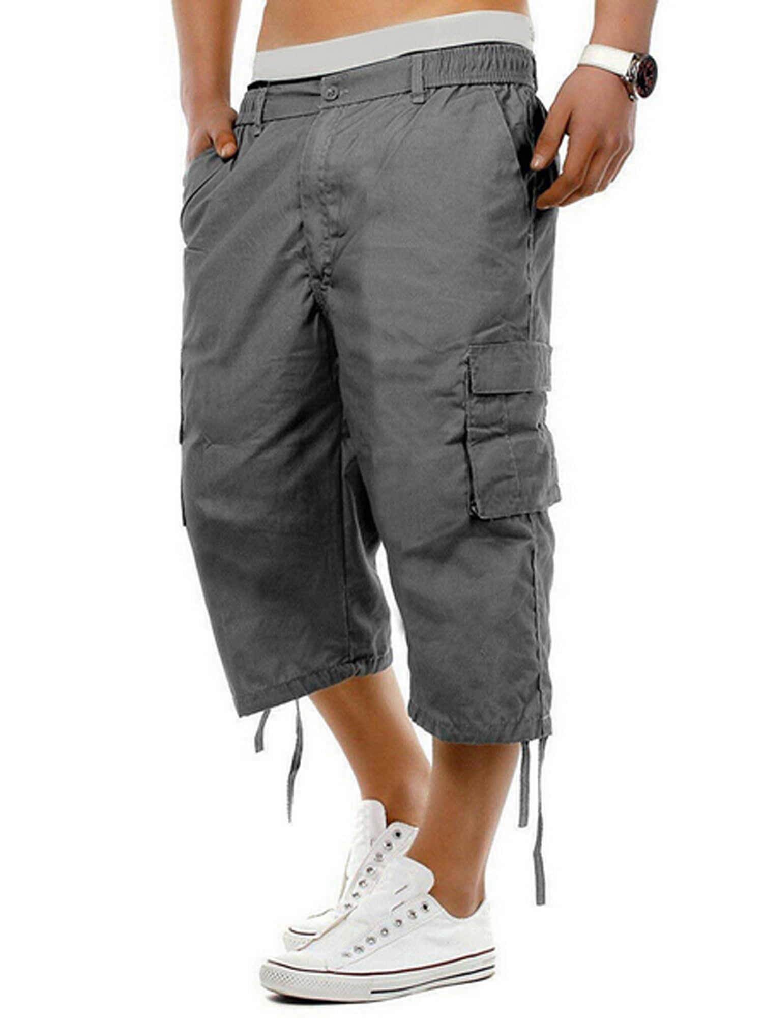 Avamo Men's Capri Shorts Elastic Waisted Bottoms Drawstring 3/4 Long Pants  Casual Basketball Sports Beachwear Tibetan XL 