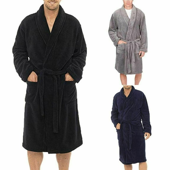 Bagilaanoe Men's Long Sleepwear Robes Shawl Collar Coral Fleece Bathrobe Spa Pajamas