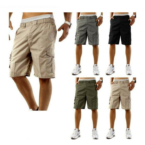 Bagilaanoe Mens Cargo Shorts Elasticated Waist Casual Cotton Combat Pants