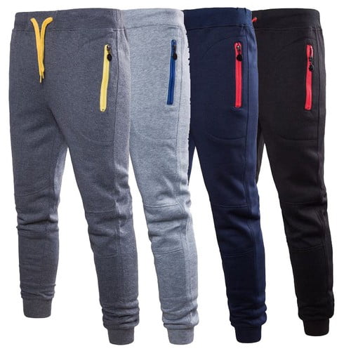 Bagilaanoe Mens Skinny Slim Fit Joggers Jogging Bottom Fleece Gym Pants Zip Pockets