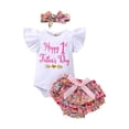 thumbnail image 1 of Bagilaanoe My 1st Father's Day Baby Girls Clothes Set Letter Print Short Sleeve Snaps Romper Floral Shorts Summer Outfit, 1 of 9