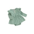 thumbnail image 1 of Bagilaanoe Newborn Autumn Outfits Baby Girl Rompers Dress Ruffle Long Sleeve Bodysuit 6M 12M 18M 24M Infant Patchwork A-line Dresses, 1 of 9