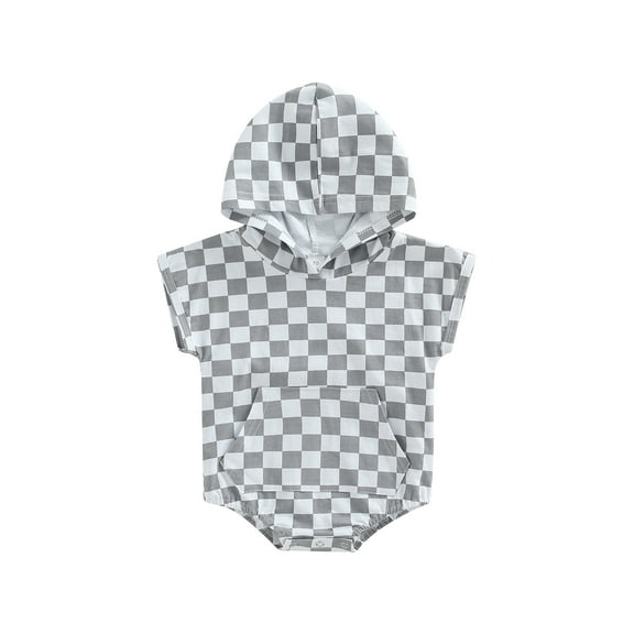 Bagilaanoe Newborn Baby Boy Checkerboard Print Romper Short Sleeve Hooded Plaid Jumpsuit 3 6 12 18 24 Months 3T Bodysuit Summer Clothes