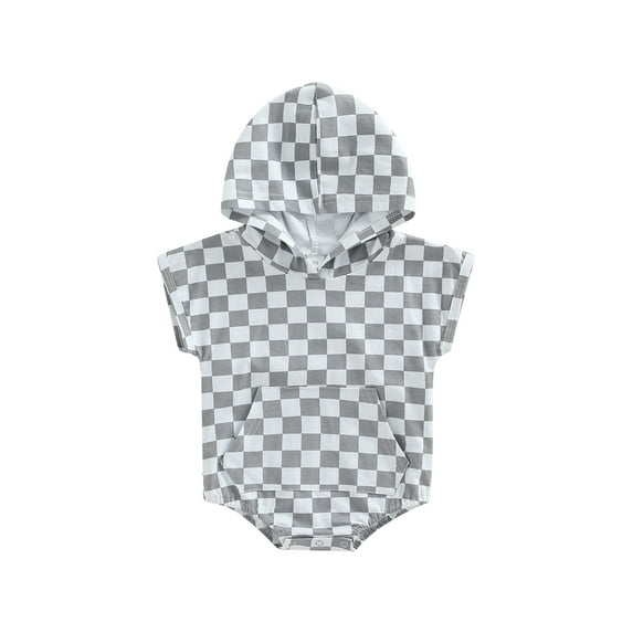 Bagilaanoe Newborn Baby Boy Checkerboard Print Romper Short Sleeve Hooded Plaid Jumpsuit 3 6 12 18 24 Months 3T Bodysuit Summer Clothes