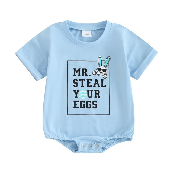 Bagilaanoe Newborn Baby Boy Easter Rompers Letter Print Short Sleeve Bodysuits 3M 6M 12M 18M Infant Casual One Piece Short Jumpsuit