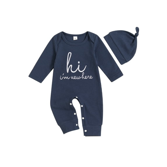 Bagilaanoe Newborn Baby Boy Fall Pajamas Letter Long Sleeve Jumpsuits Beanies Hat 3M 6M 12M Infant One Piece Rompers