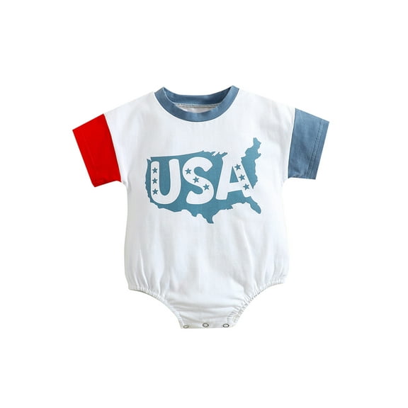 Bagilaanoe Newborn Baby Boy Girl 4th of July Romper Short Sleeve American USA Print Independence Day Outfits 6M 12M 18M 24M Clothes