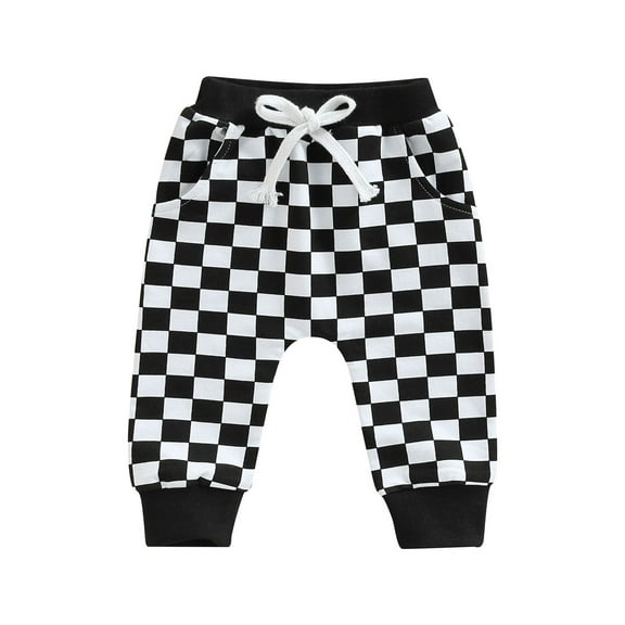 Bagilaanoe Newborn Baby Boy Girl Casual Long Pants Checkerboard Printed Trousers with Pockets 6M 12M 18M 24M 3T Sweatpants