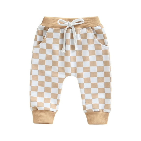 Bagilaanoe Newborn Baby Boy Girl Casual Long Pants Checkerboard Printed Trousers with Pockets 6M 12M 18M 24M 3T Sweatpants