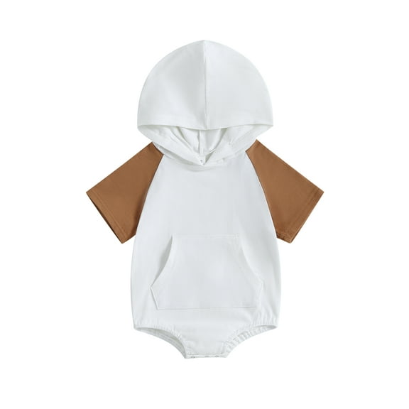 Bagilaanoe Newborn Baby Boy Girl Hooded Rompers Contrast Color Short Sleeve Bodysuits 6M 12M 18M 24M Infant Casual One Piece Short Jumpsuit